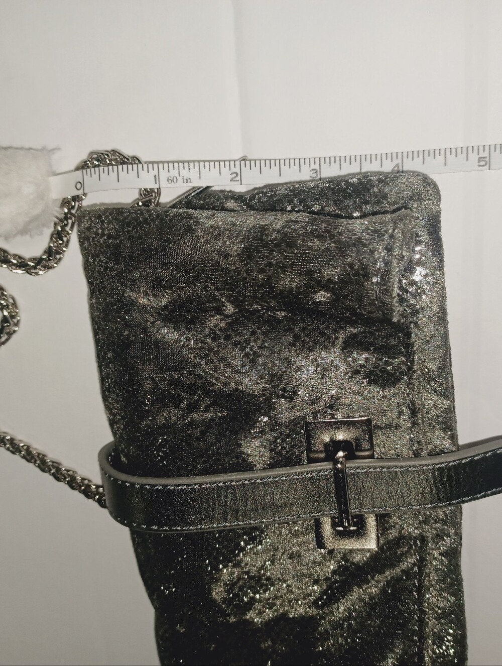 Metallic Silver Crossbody Clutch with Chain Strap - Picture 8 of 8